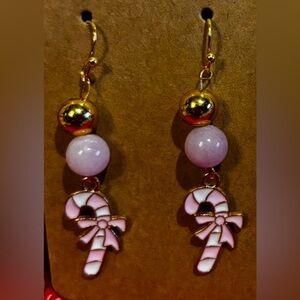 Pink and Gold Candy Cane Earrings